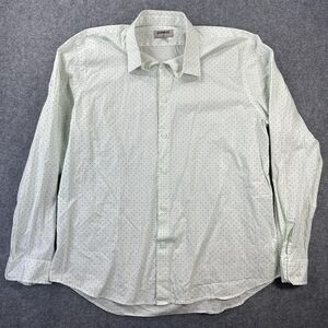 Express Dress Shirt Mens XL 17-17.5 Light Green Slim Fit Polka Dot Long Sleeve